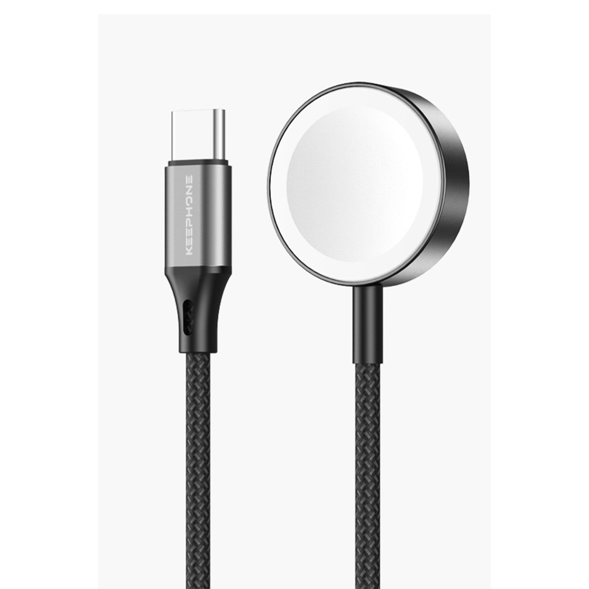 Keephone IC-016 Type-C to Kablosuz Saat Şarj Çıkışlı Örgü Hızlı Şarj Kablosu